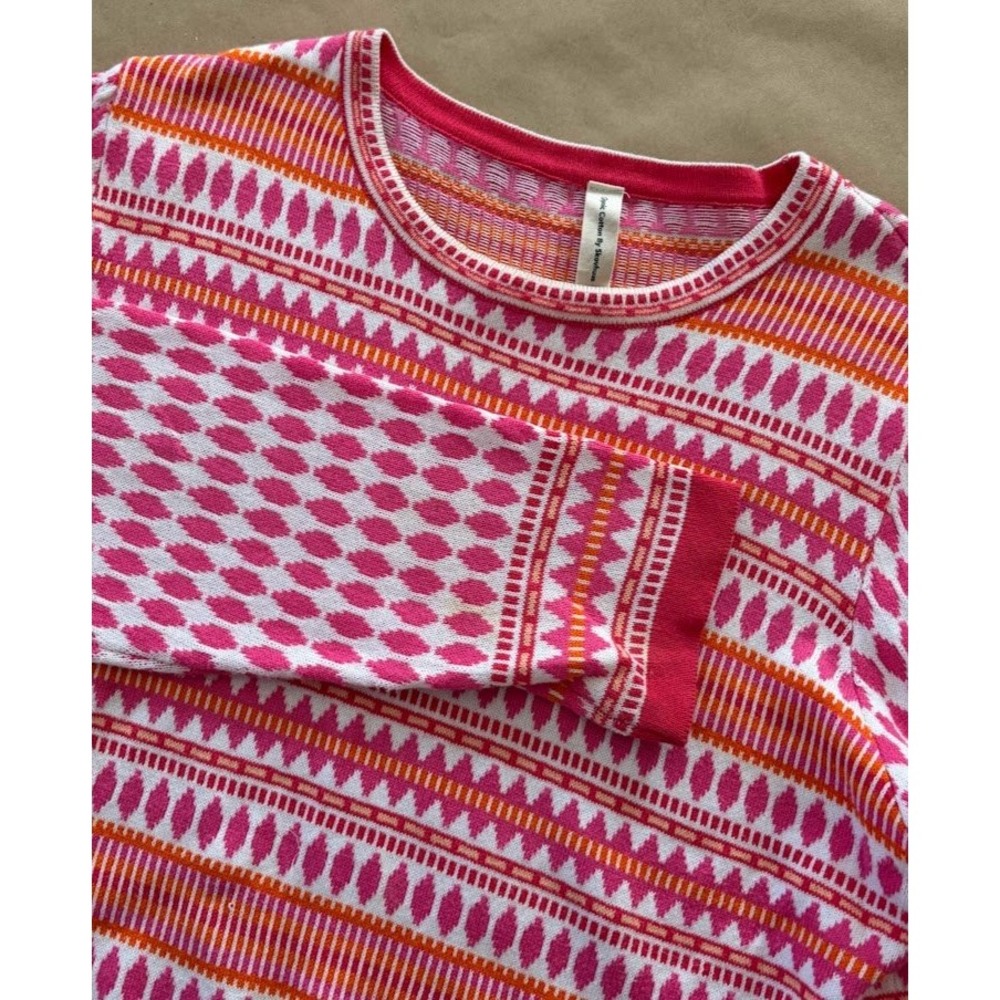 Skovhuus Organic Cotton Pink Orange Geometric Fair Isle Knit‎ Sweater Womens L